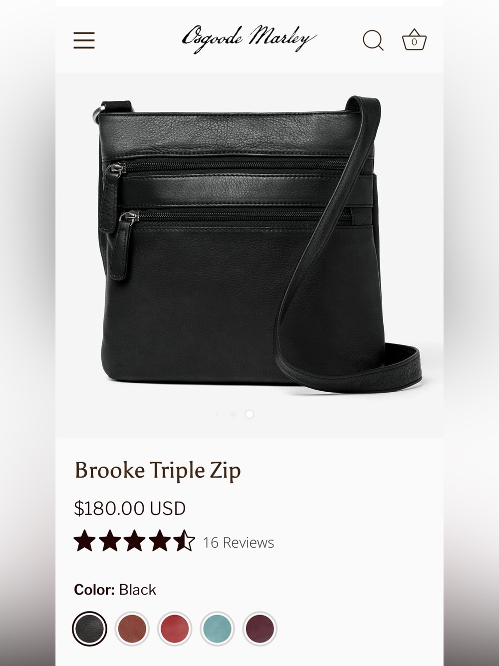Osgoode Marley Brooke Triple Zip Black leather compact crossbody bag - Picture 10 of 11